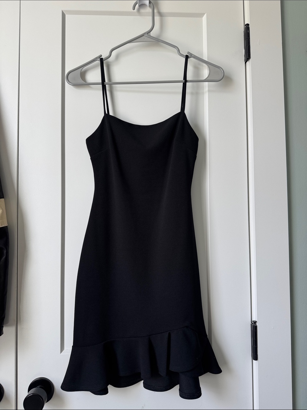 American Threads Black Spaghetti Strap Ruffle-Hem Mini Dress